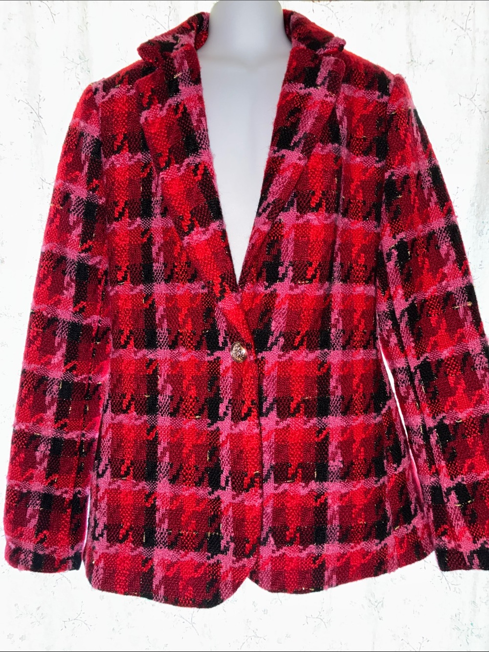 NWT Tahari Red Plaid Bouclé Blazer Jacket - Women's Sz 2